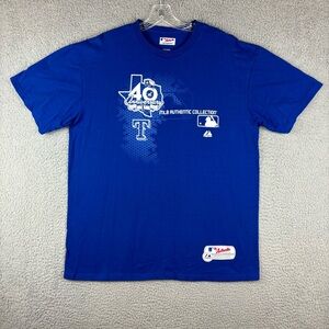 Texas‎ Rangers Majestic T-Shirt Men’s XL Blue MLB Baseball 40th Anniversary